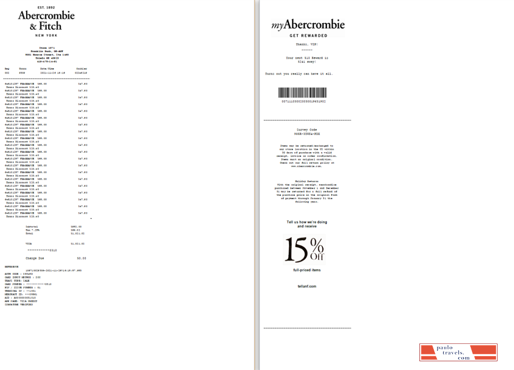 USA New York Abercrombie & Fitch payment check in Word and PDF format  scr
